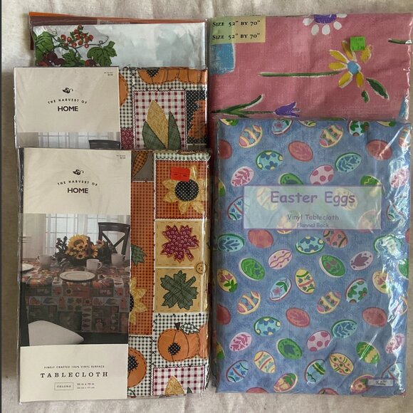Vinyl Vintage Tablecloth Bundle; Thanksgiving Fall Spring Easter 52'' By 70'' - Picture 1 of 10